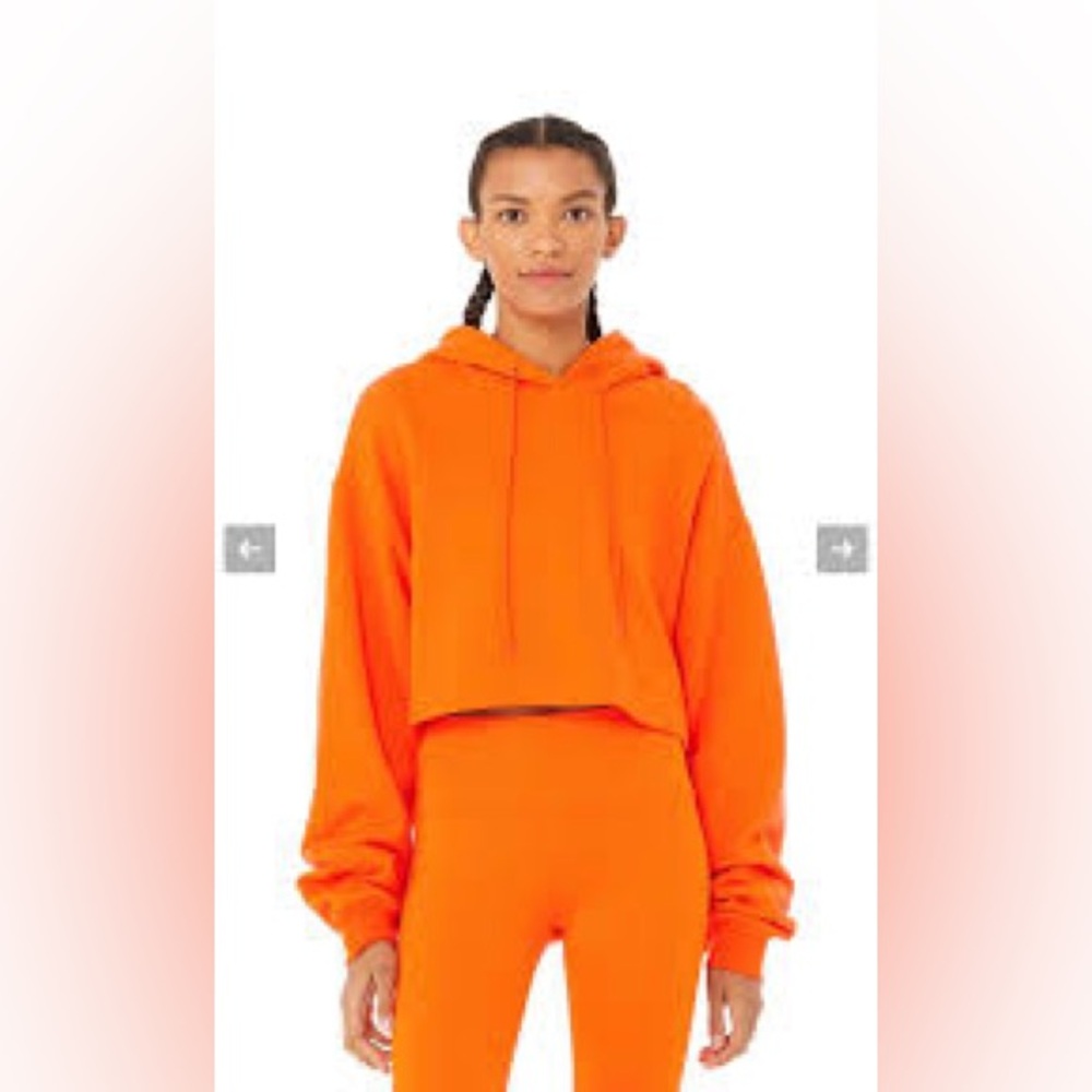 ALO Yoga Bold Orange Hoodie  Drawstring Crop Jumper Pullover Sweater Size S - Picture 3 of 11